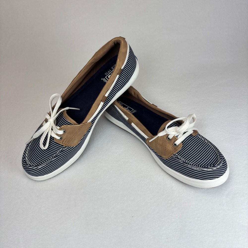 Keds Coastal Nautical Boat Shoes Blue White Striped Canvas Preppy Comfort Sz 8 - Picture 8 of 11